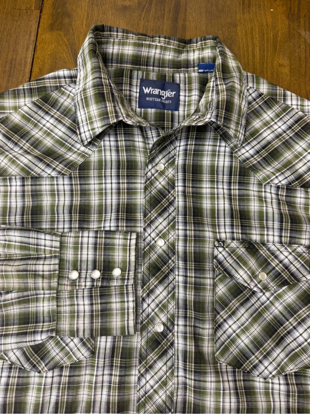 Wrangler Western Shirts XL Tall Green Plaid Pearl Snap Shirt